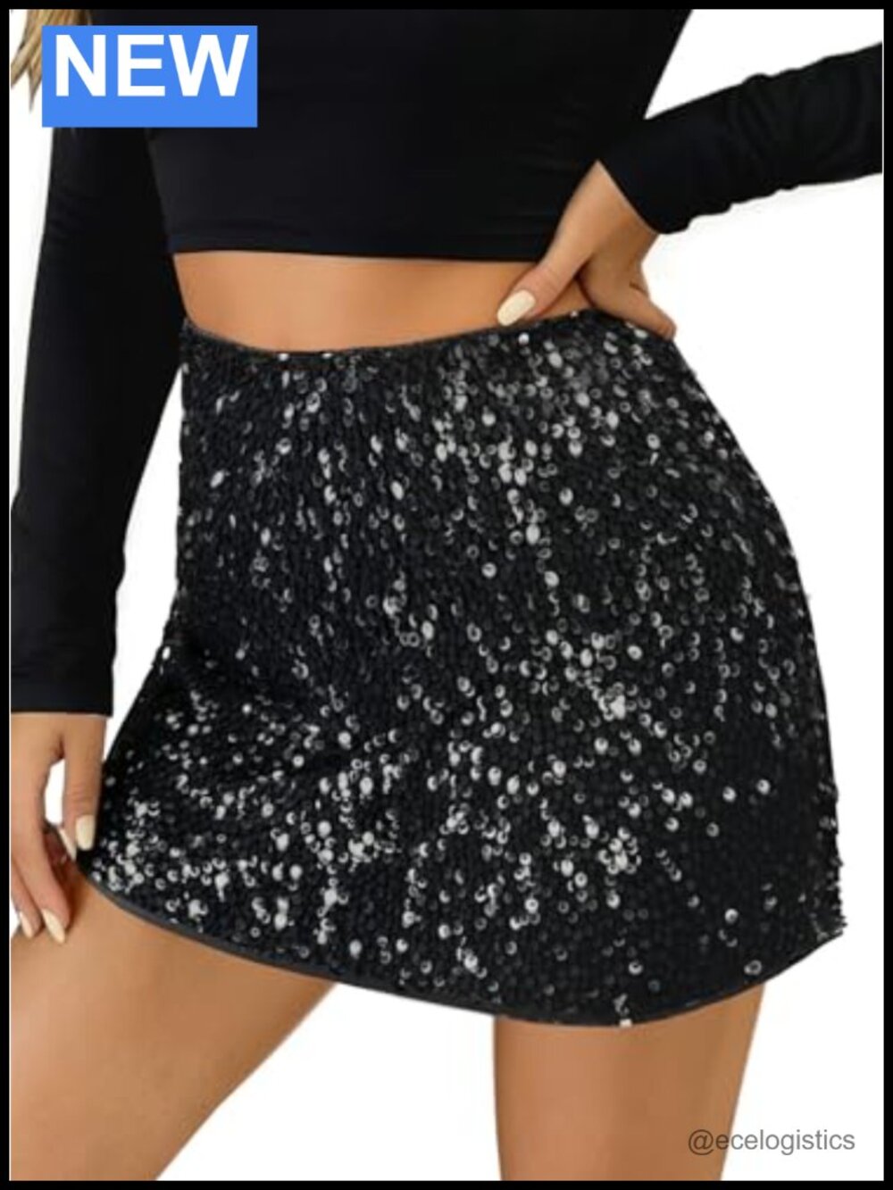 High Waisted A-Line Sequin Mini Skirt Sparkly Party Night Out